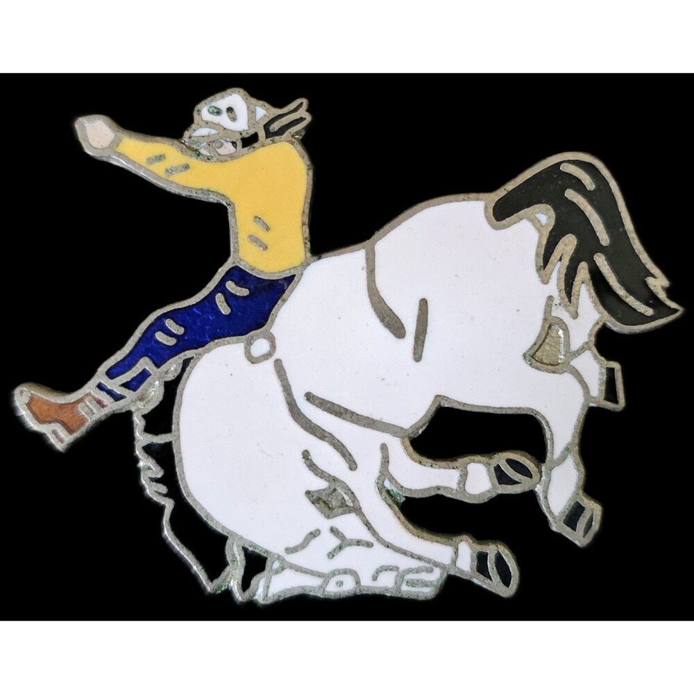 Vintage Enamel Bronco Riding Rodeo Hat Pin Large Size 1-1/2" tall x 1-1/2" wide
